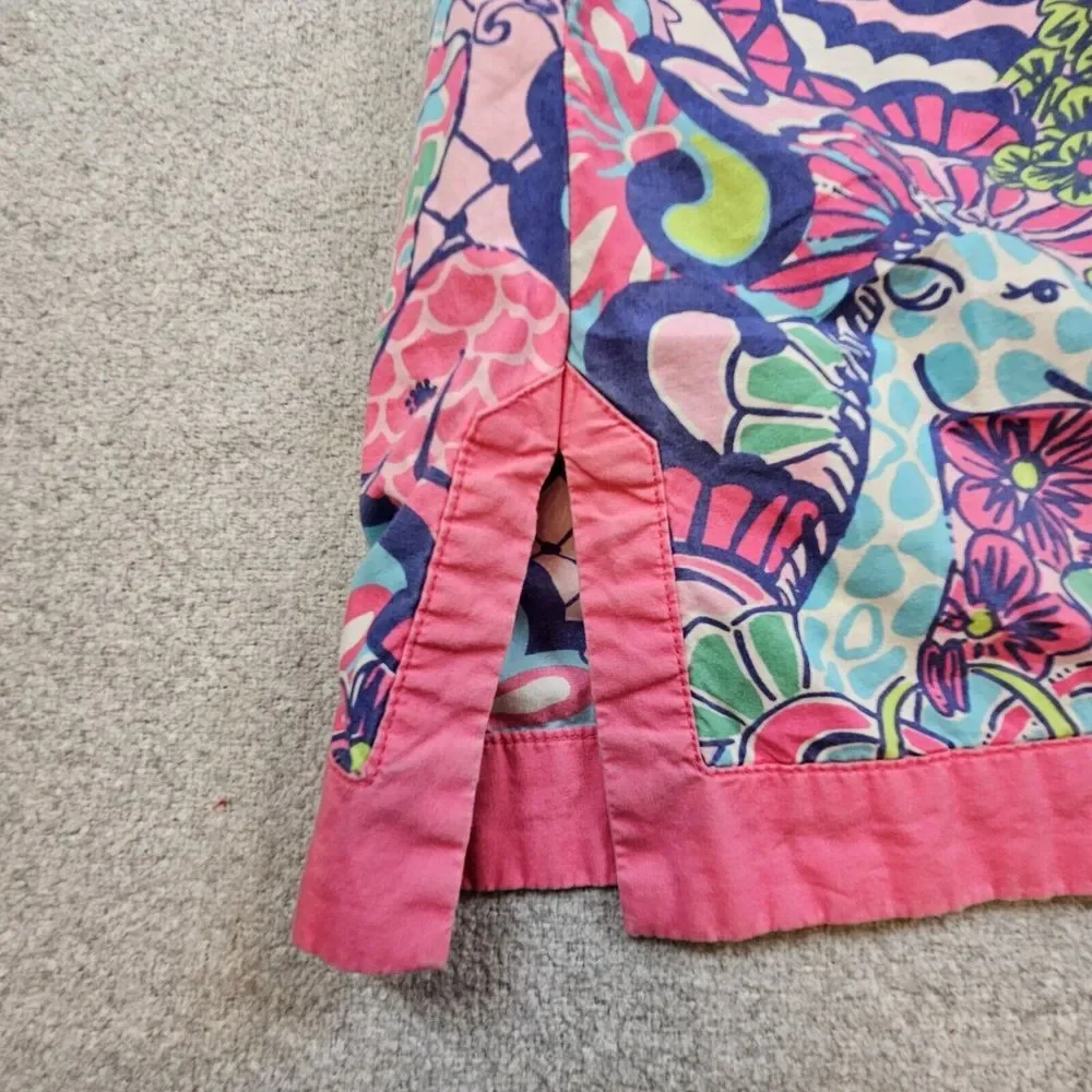 Lilly Pulitzer Short Sleeve Tunic Dress Animals Floral Pink Cotton Youth Girls 8